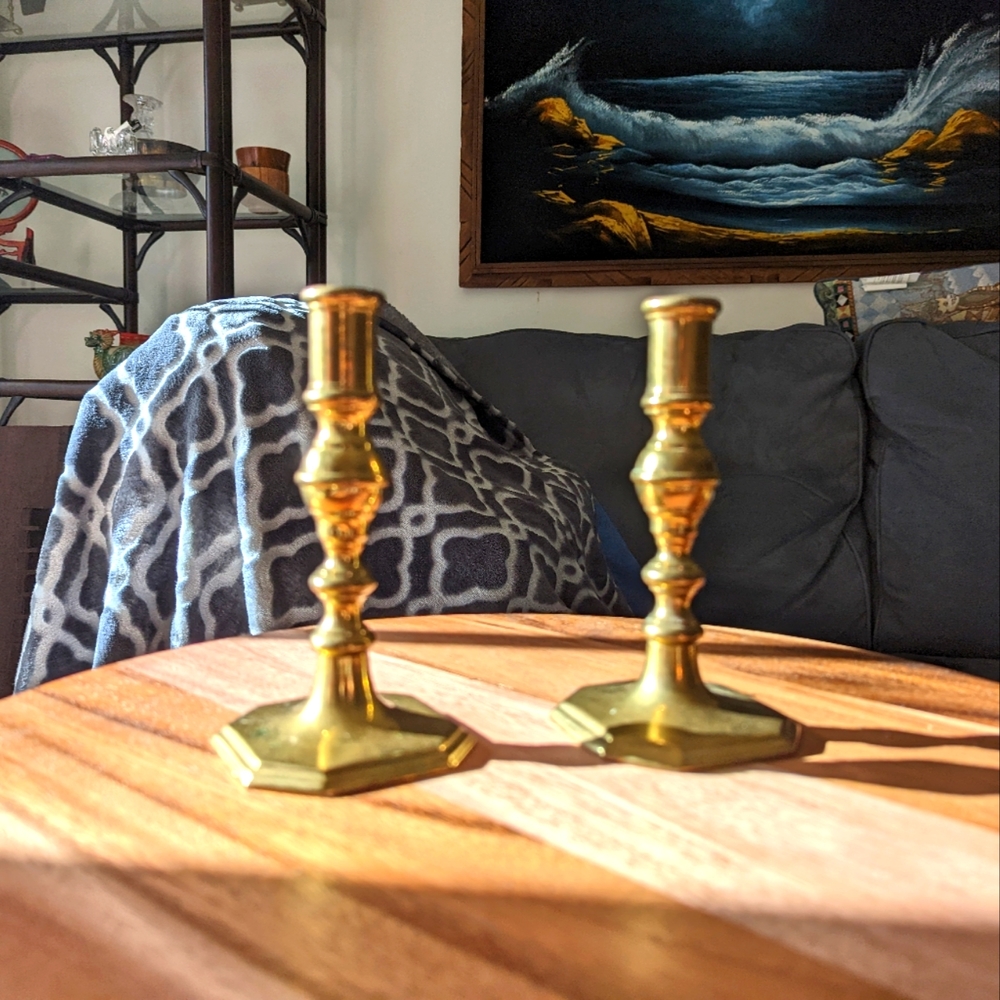 Vintage Brass Pair of Candleholders